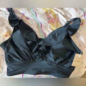BloomChic Black Ruffle Bikini Top NWT